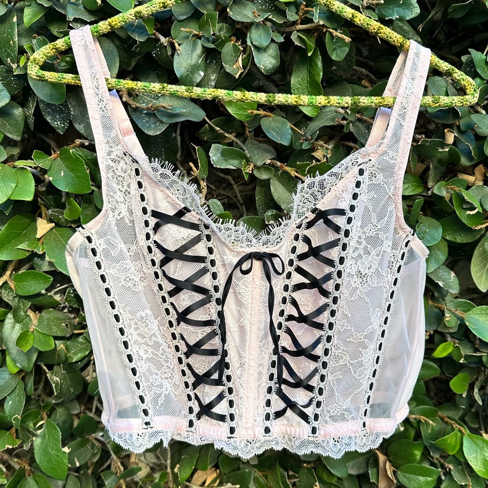 VS Pink and black croquet corset top NWT